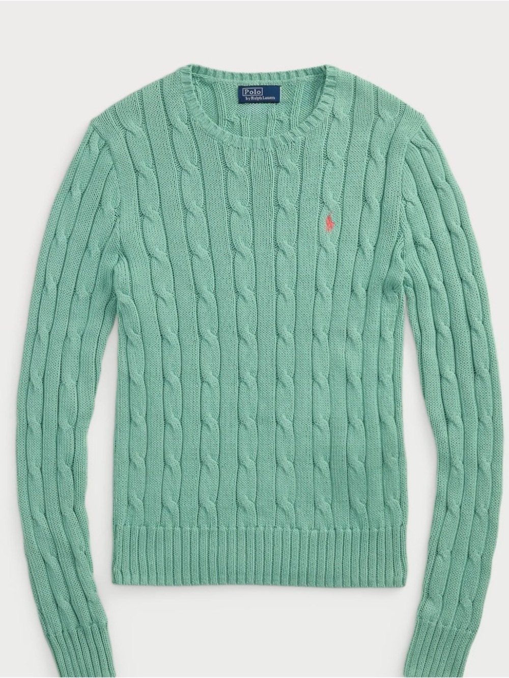 Ralph Lauren Mint Green Cable-Knit Crewneck Sweater - Picture 2 of 3